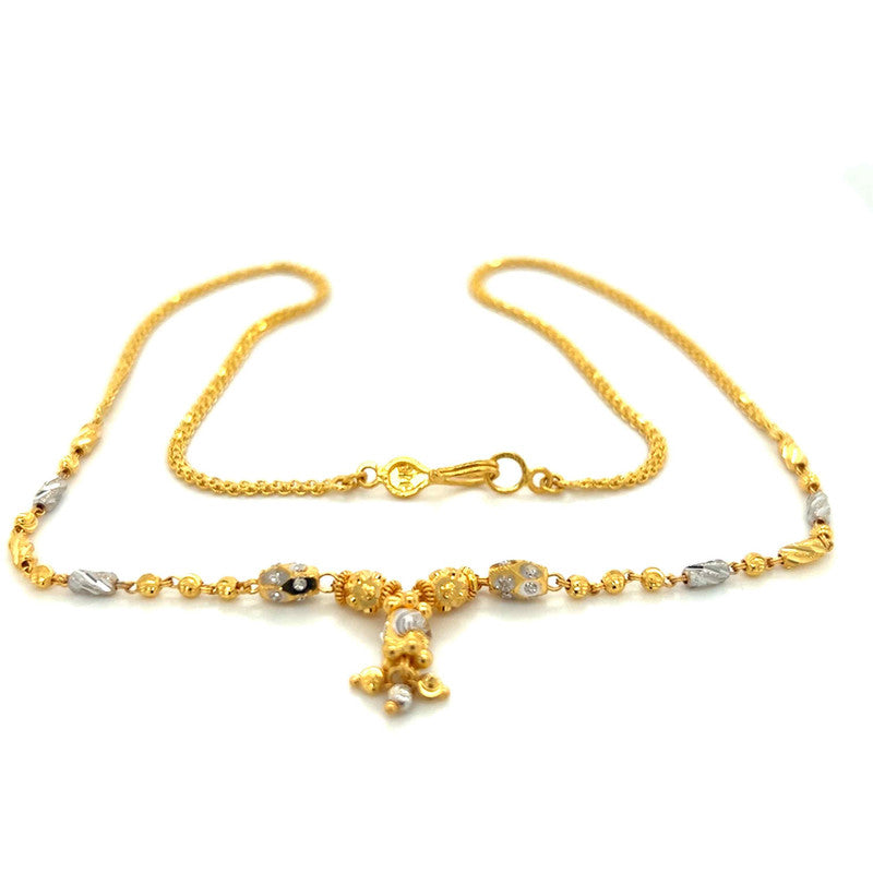 22K Two-Tone Gold 16 Inch Laser Cut Necklace with Dangling Charm