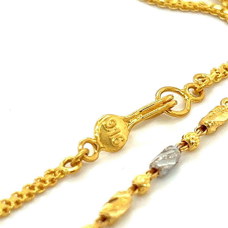 22K Two-Tone Gold 16 Inch Laser Cut Necklace with Dangling Charm