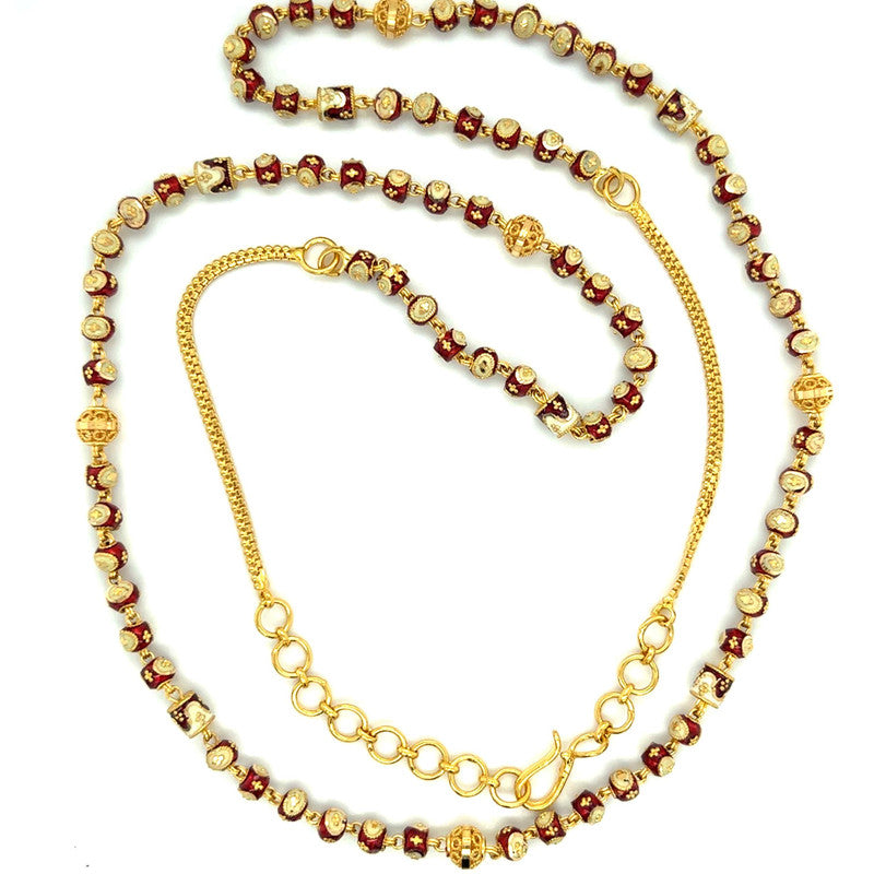 22K Gold Red and White Meena Kari Necklace