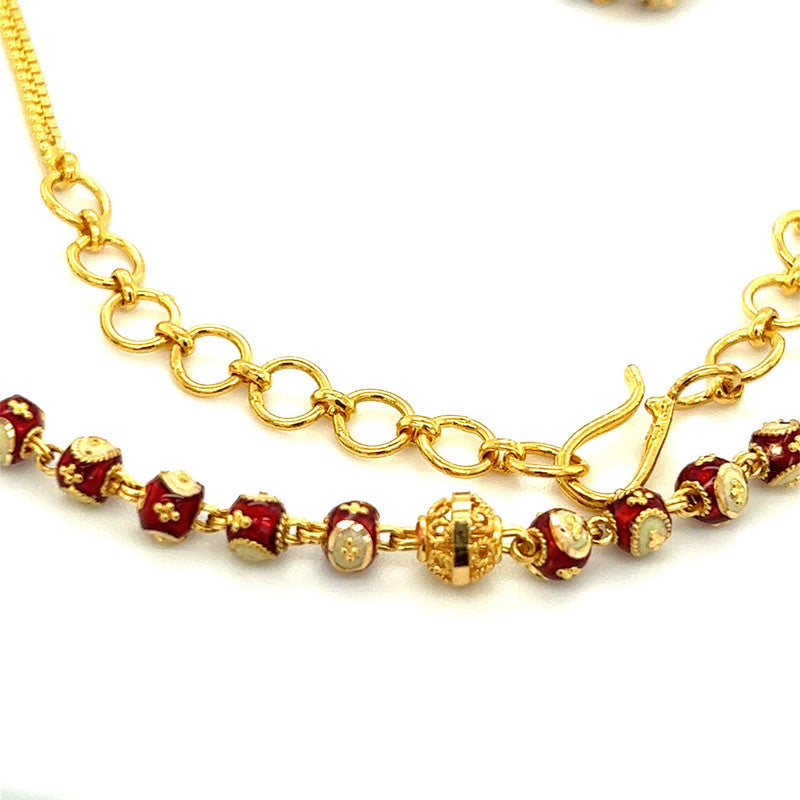 22K Gold Red and White Meena Kari Necklace