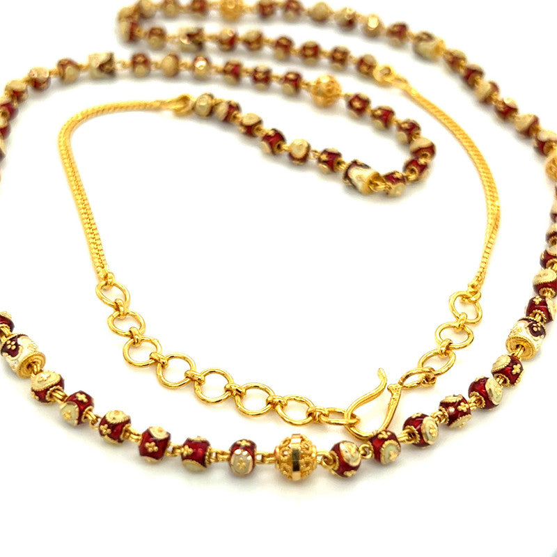 22K Gold Red and White Meena Kari Necklace