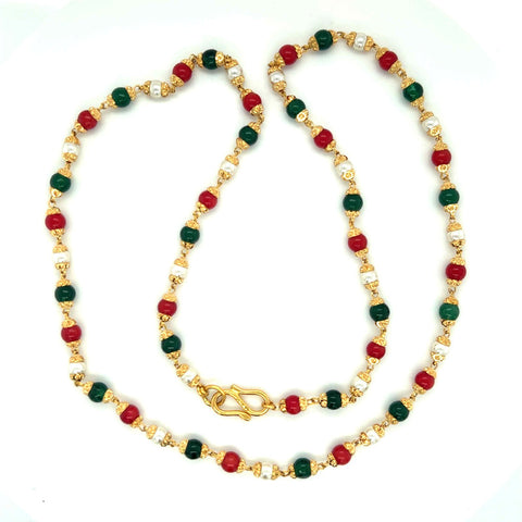 22k Gold Pearl and Faux Coral Beaded Necklace