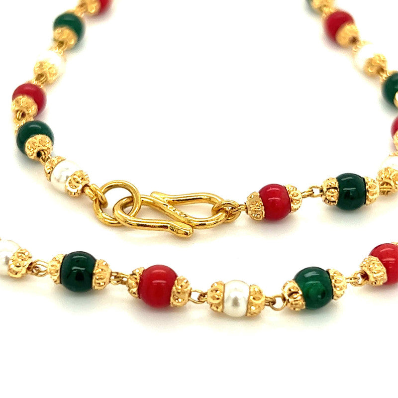 22k Gold Pearl and Faux Coral Beaded Necklace