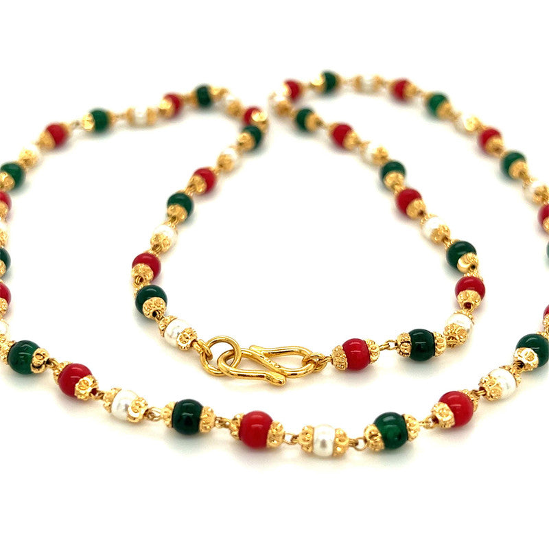 22k Gold Pearl and Faux Coral Beaded Necklace