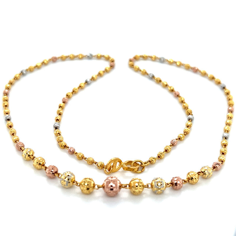 22K Gold Three Tone Graduated Bead Necklace