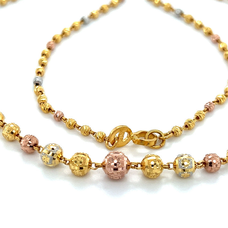 22K Gold Three Tone Graduated Bead Necklace