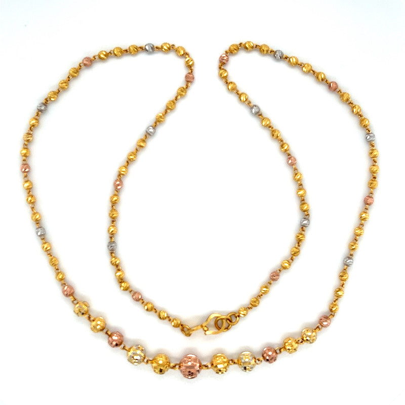 22K Gold Three Tone Graduated Bead Necklace