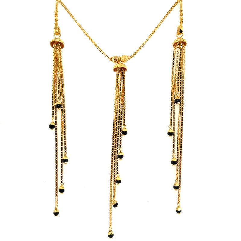 22K Gold Sleek Black Bead Necklace and Earring Set