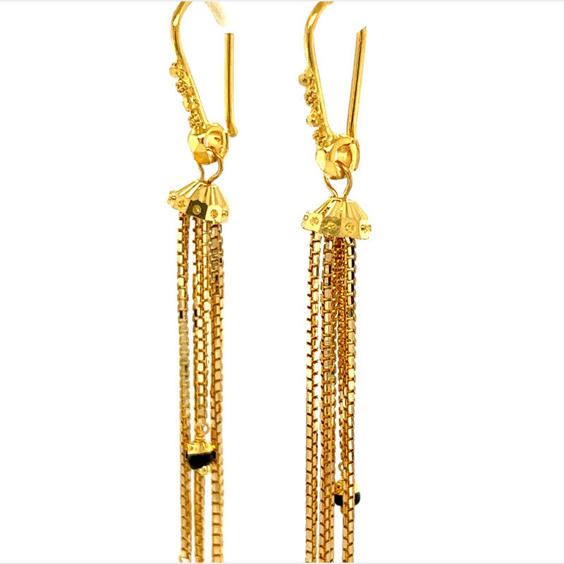 22K Gold Sleek Black Bead Necklace and Earring Set