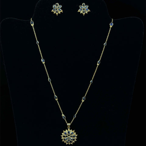 22K Gold Blooming Sapphire Necklace and Earring Set