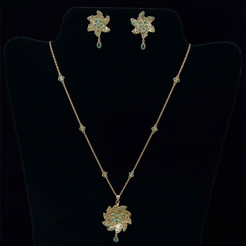 22K Gold Emerald Pinwheel Necklace and Earring Set