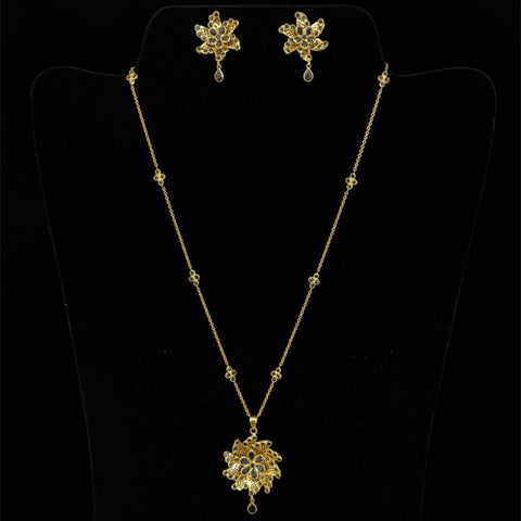 22K Gold Sapphire Pinwheel Necklace and Earring Set