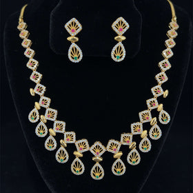 22K Gold Modern CZ Necklace and Earring Set