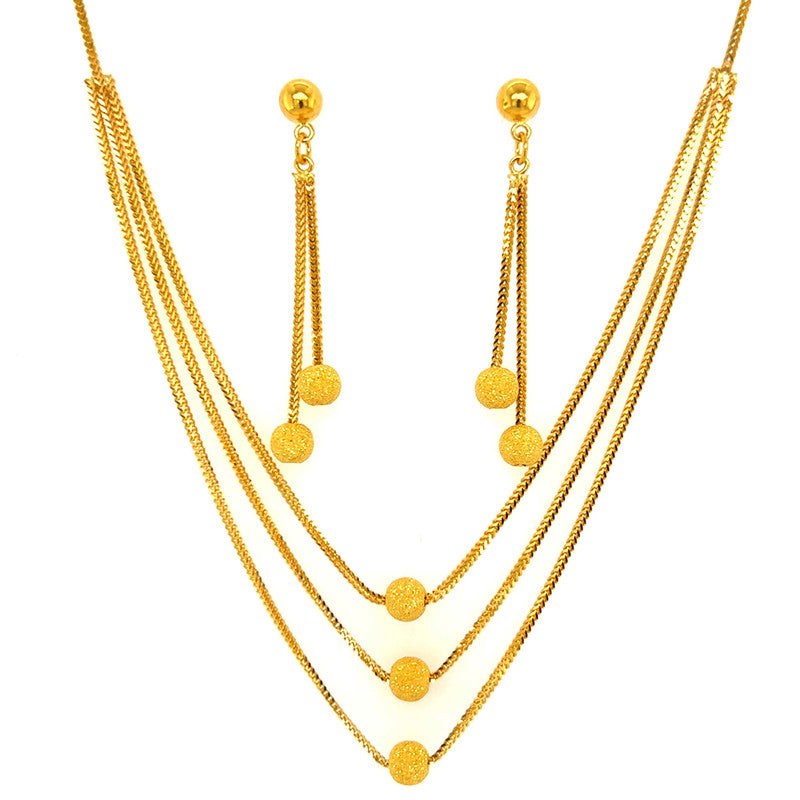 22K Gold Multi Finish Necklace and Earring Set