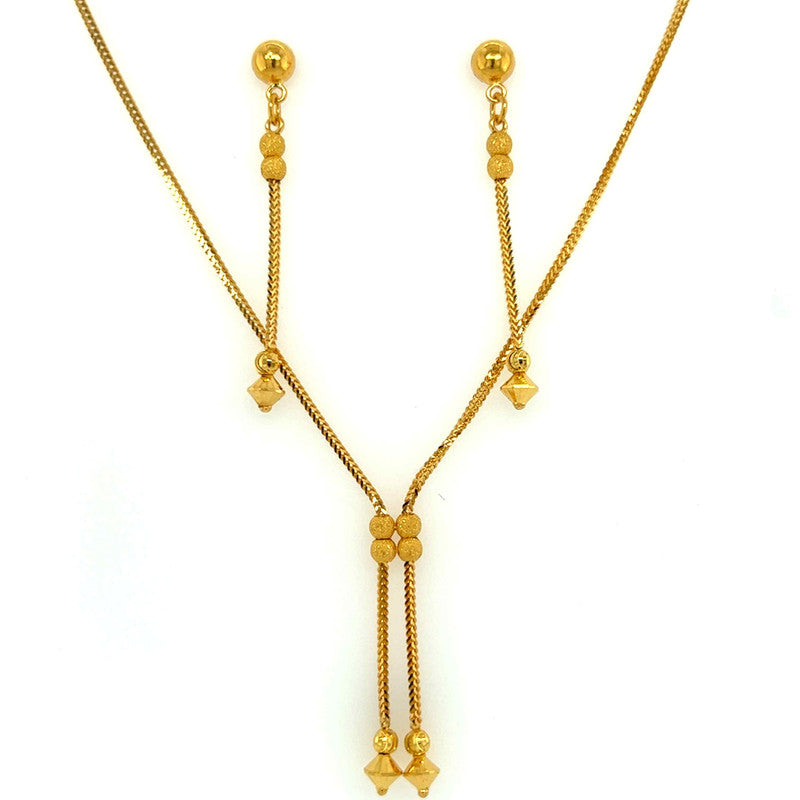 22K Gold Bead Necklace and Dangling Earring Set