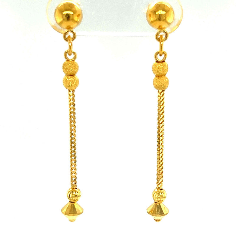 22K Gold Bead Necklace and Dangling Earring Set