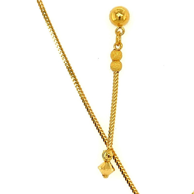 22K Gold Bead Necklace and Dangling Earring Set