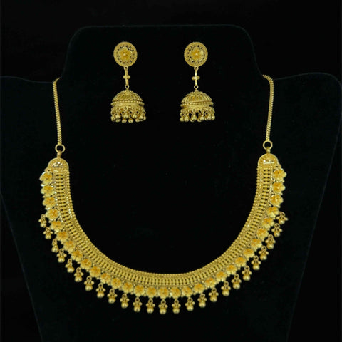 22K Gold Floral Choker Style Necklace and Earring Set