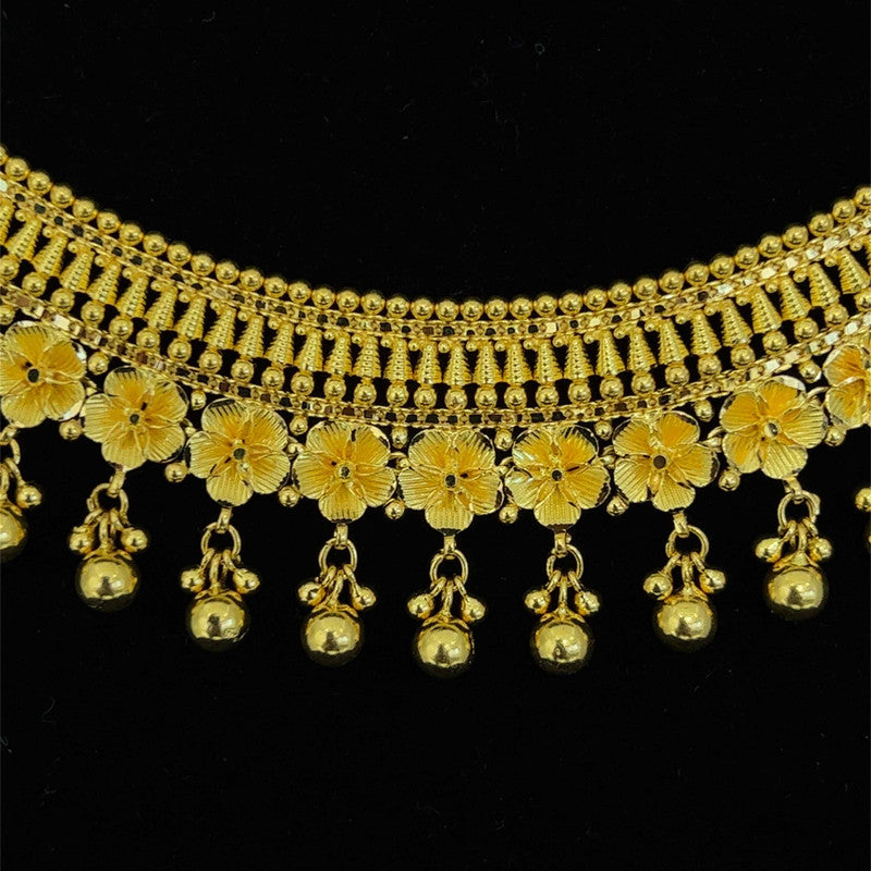 22K Gold Floral Choker Style Necklace and Earring Set