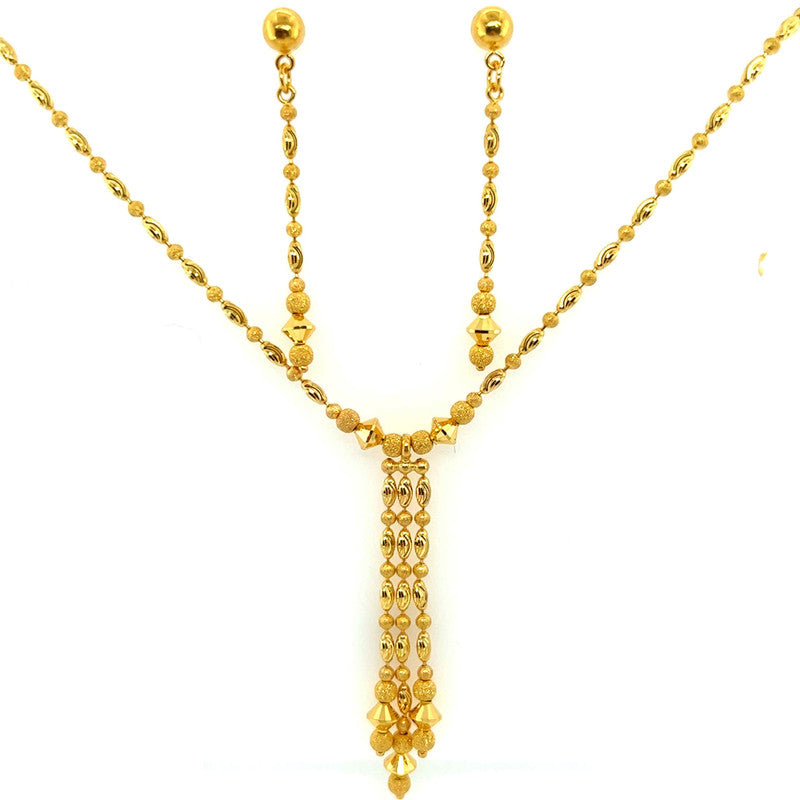 22K Gold Dangling Necklace and Earring Set