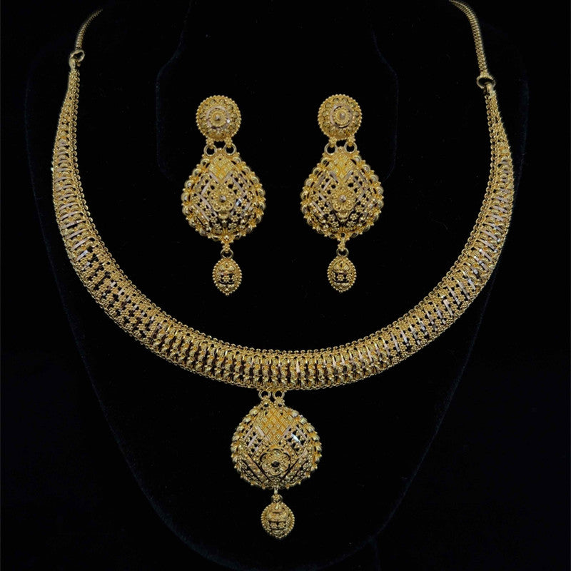 22K Gold Classic Flower Style Necklace and Earring Set