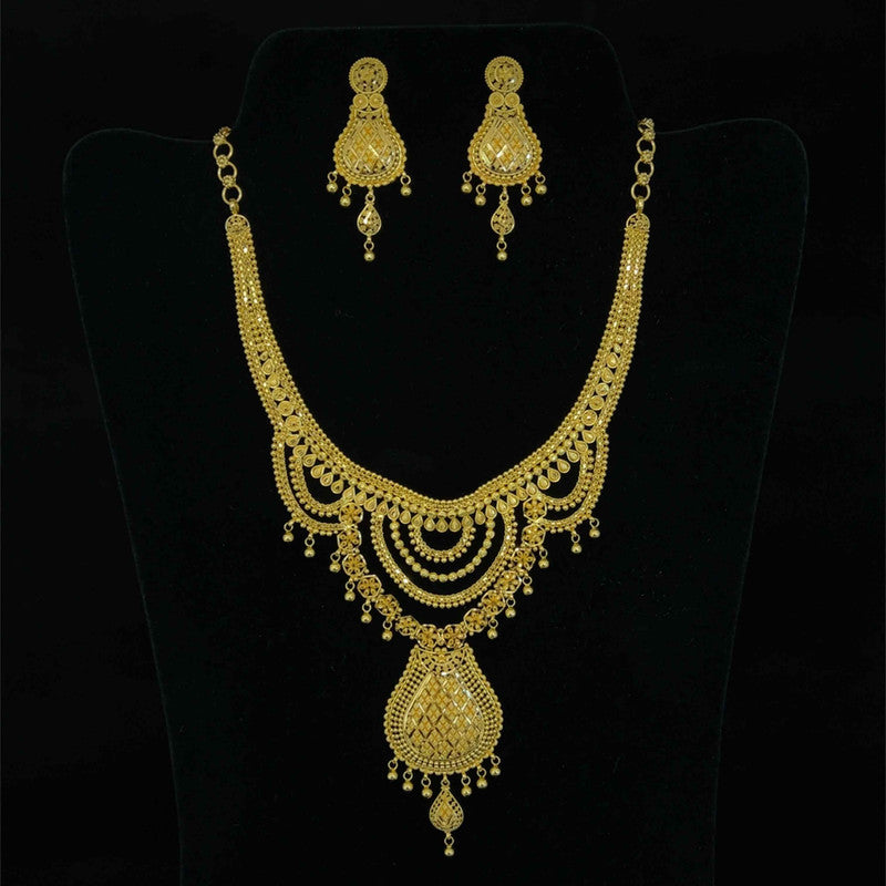 22K Gold Rani Haar Style Necklace and Earring Set