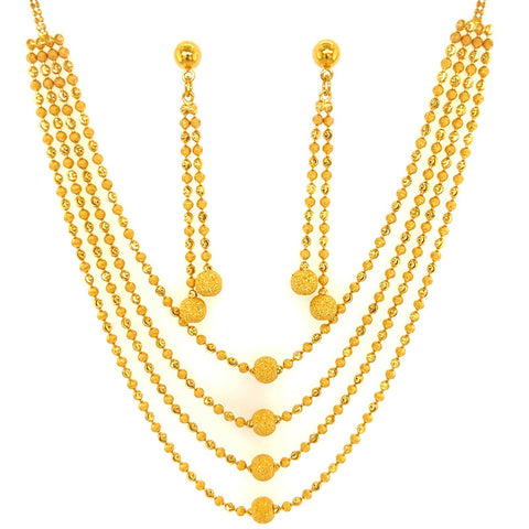 22K Gold Beaded Layer Necklace and Earring Set