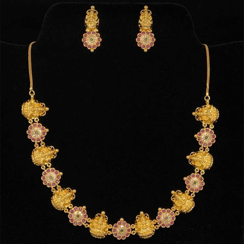 22K Gold Divine Ruby Lakshmi Necklace and Earring Set