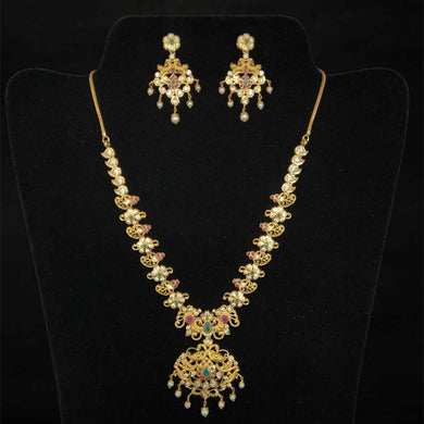 22k Gold Elegant Ruby Emerald and South Sea Pearl Necklace and Earring Set