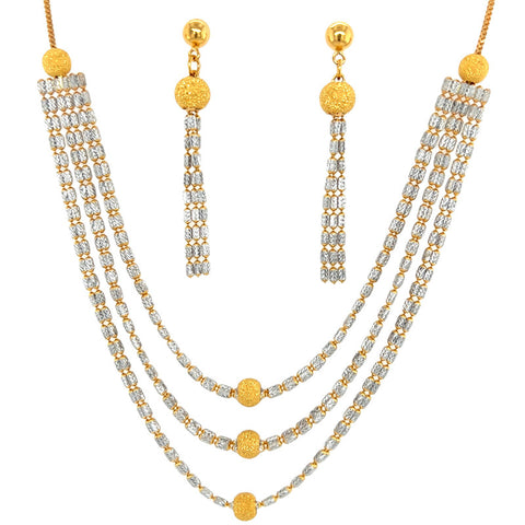 22K Gold Two Tone Shimmering Necklace and Earring Set