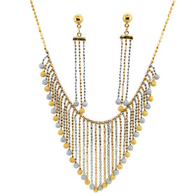 22K Gold Two Tone Dangling Fringe Necklace and Earring Set