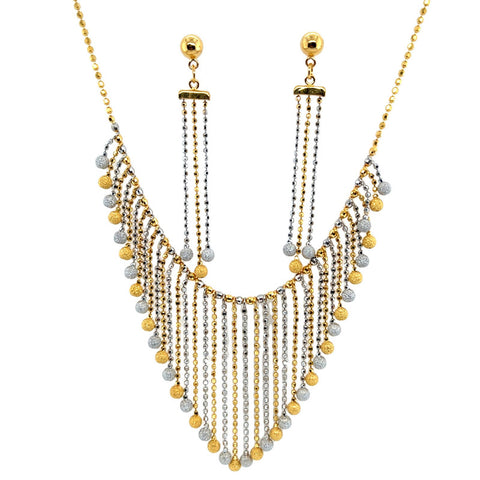 22K Gold Two Tone Dangling Fringe Necklace and Earring Set