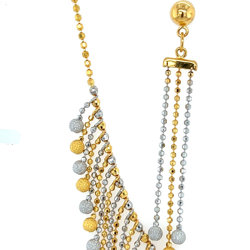 22K Gold Two Tone Dangling Fringe Necklace and Earring Set