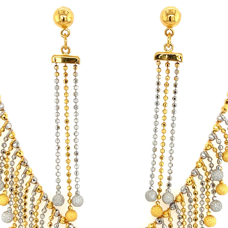 22K Gold Two Tone Dangling Fringe Necklace and Earring Set