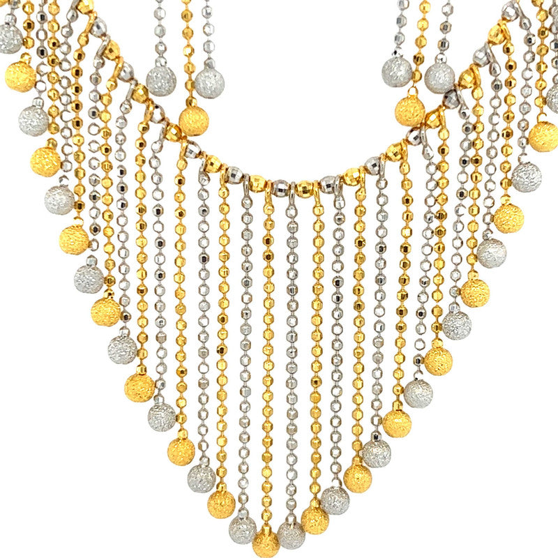 22K Gold Two Tone Dangling Fringe Necklace and Earring Set