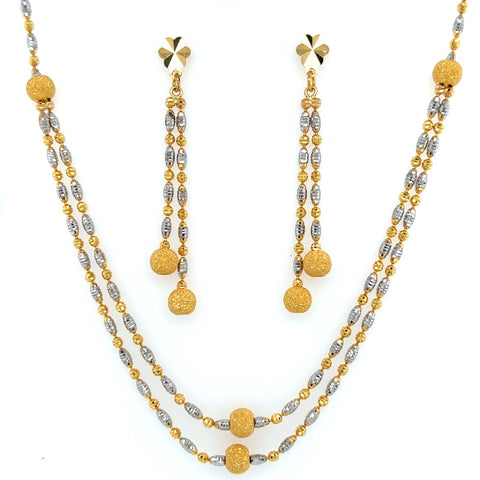 22K Gold Two Tone Beaded Everyday Necklace and Earring Set