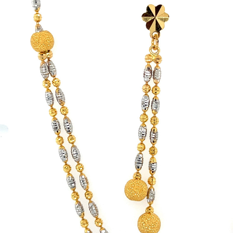 22K Gold Two Tone Beaded Everyday Necklace and Earring Set