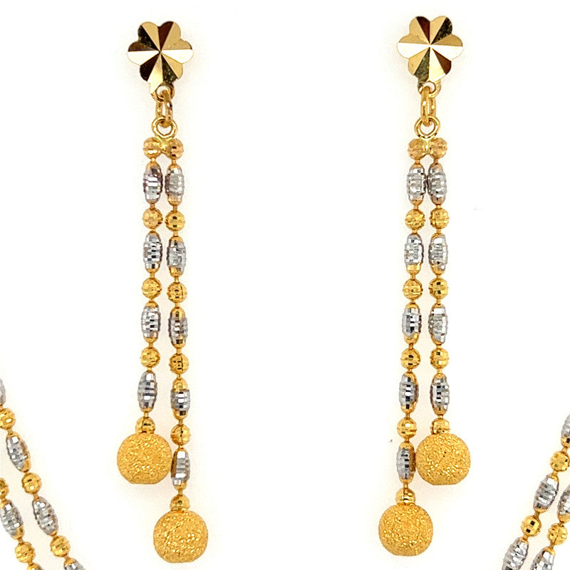 22K Gold Two Tone Beaded Everyday Necklace and Earring Set