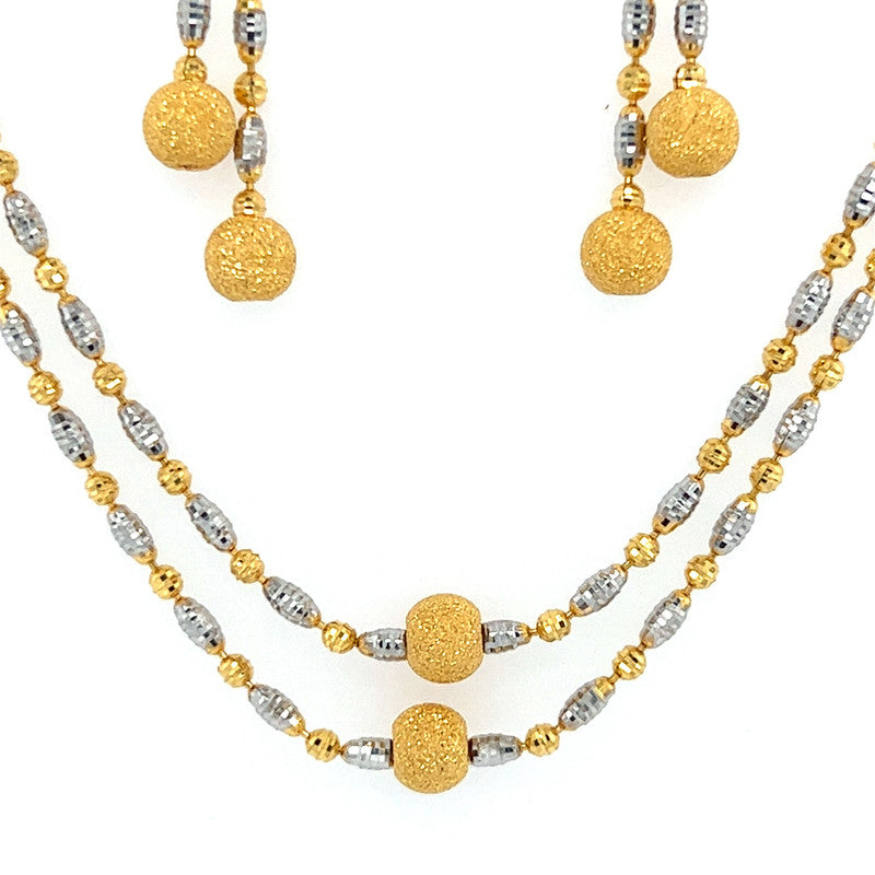 22K Gold Two Tone Beaded Everyday Necklace and Earring Set