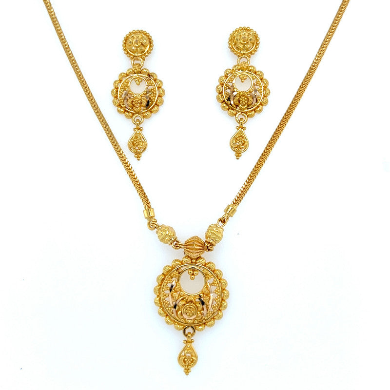 22K Gold Ornate Chandbali Necklace and Earring Set