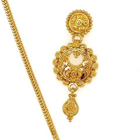 22K Gold Ornate Chandbali Necklace and Earring Set