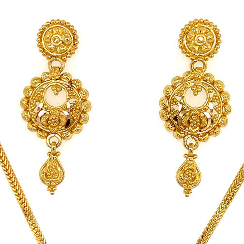 22K Gold Ornate Chandbali Necklace and Earring Set