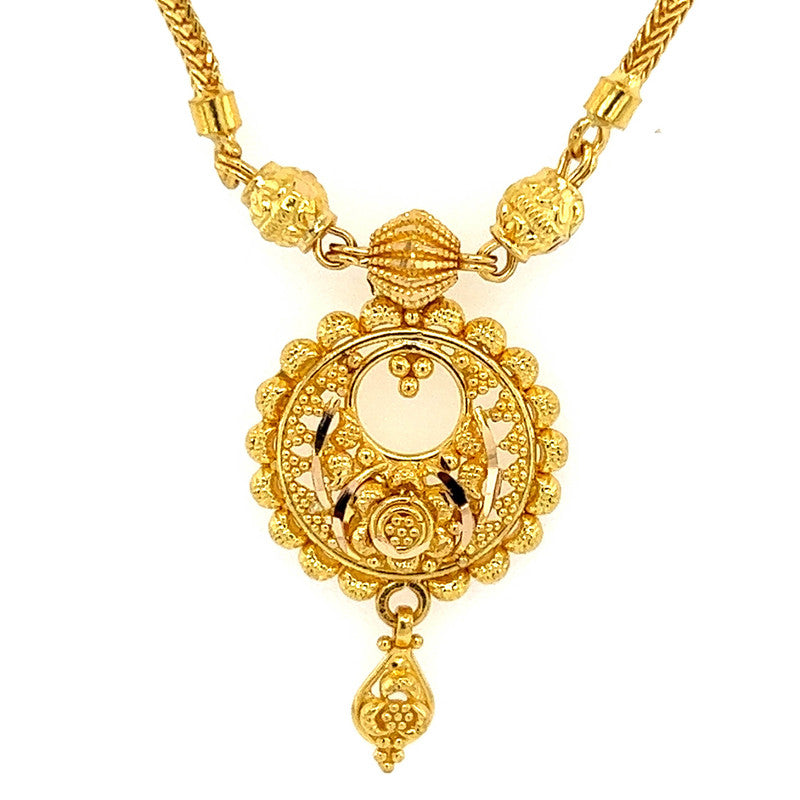 22K Gold Ornate Chandbali Necklace and Earring Set