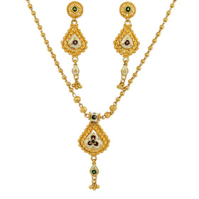 22K Gold Meena Kari Beaded Necklace and Earring Set