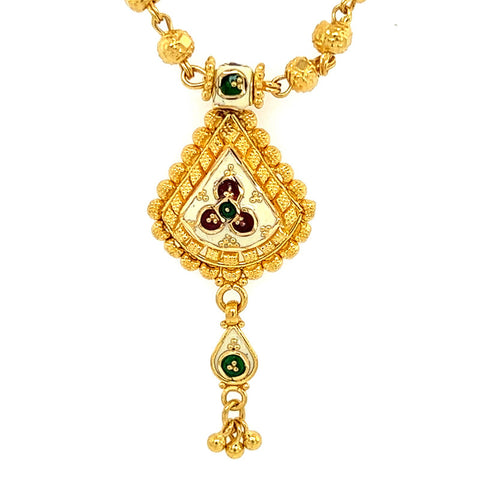 22K Gold Meena Kari Beaded Necklace and Earring Set