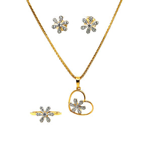 22K Gold CZ Snowflake Stud Earrings, Rings and Pendant Jewelry Set