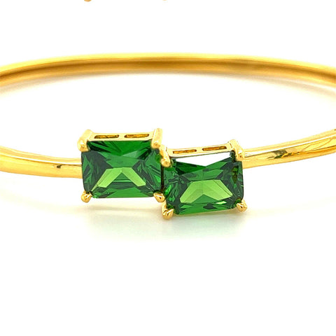 22K Gold Green CZ Full Se Earrings, Rings with Bangle