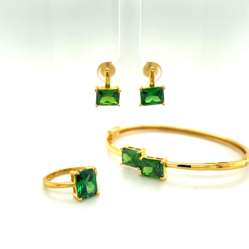 22K Gold Green CZ Full Se Earrings, Rings with Bangle