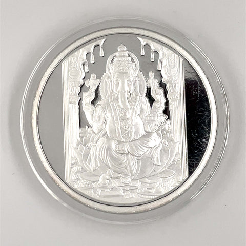 Silver Reversible 31.1 Grams Lord Ganesh and Om Coin