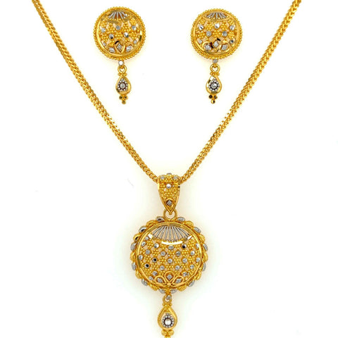 22K Gold Two-Tone Crest Pendant and Earring Set